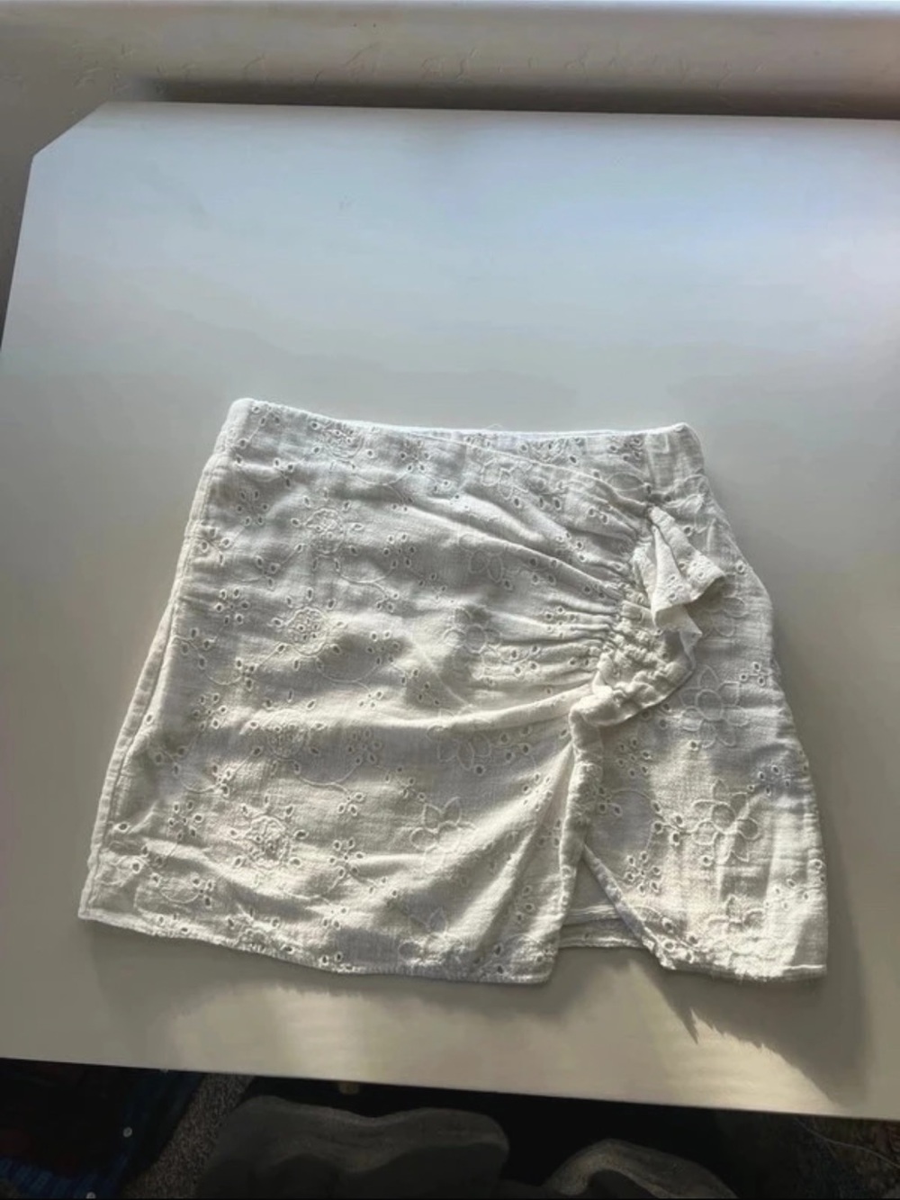 Zara White Eyelet Mini Wrap Skirt
